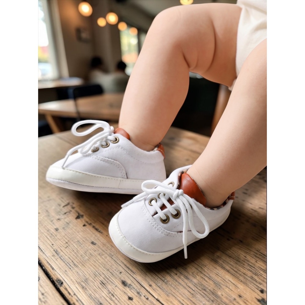 Unbranded White Canvas Plaid Lined Soft Sole Infant Crib Shoes Size 1